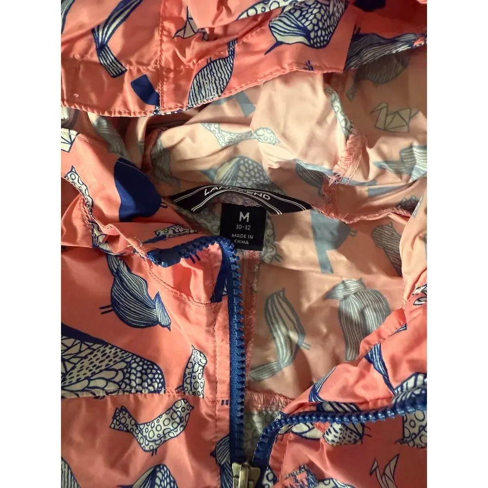 Lands End pink bird windbreaker size 10-12